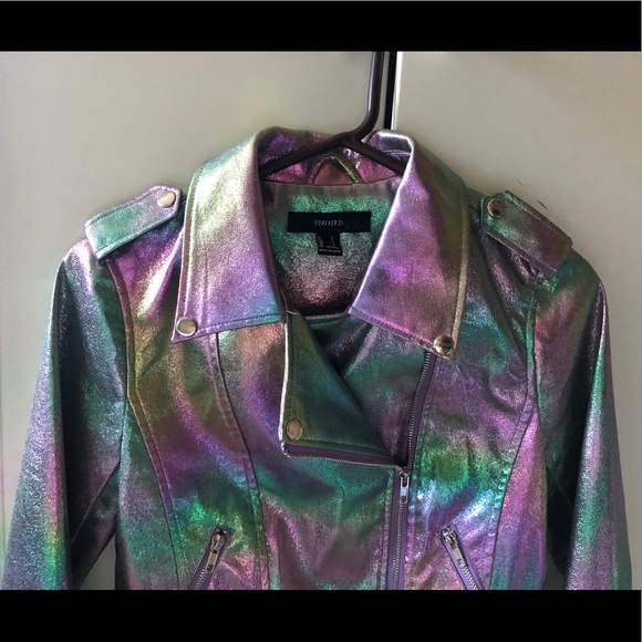 Holographic Iridescent Hologram Moto Jacket S EUC - Picture 4 of 10